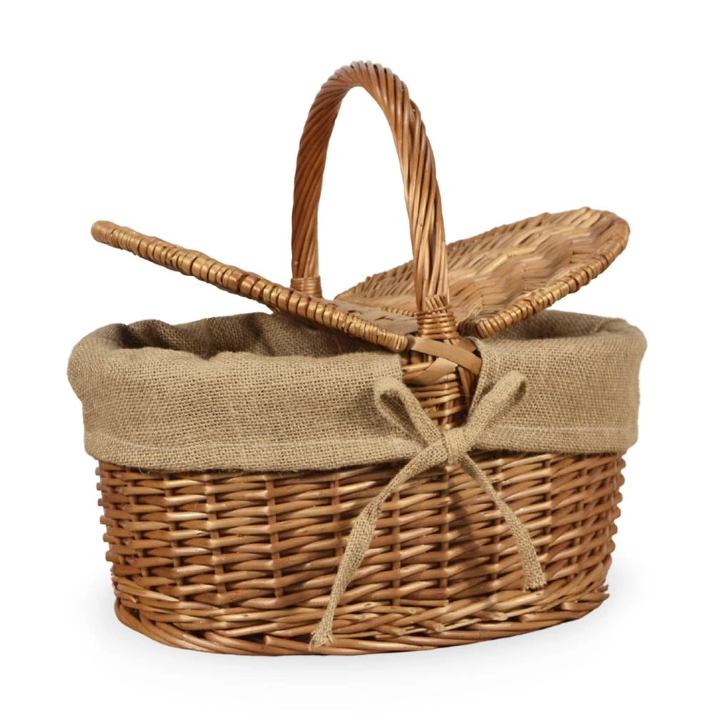 Cesto Picnic Campagnola piccolo in Vimini e Juta con coperchio cm 40 x 30 x h 37