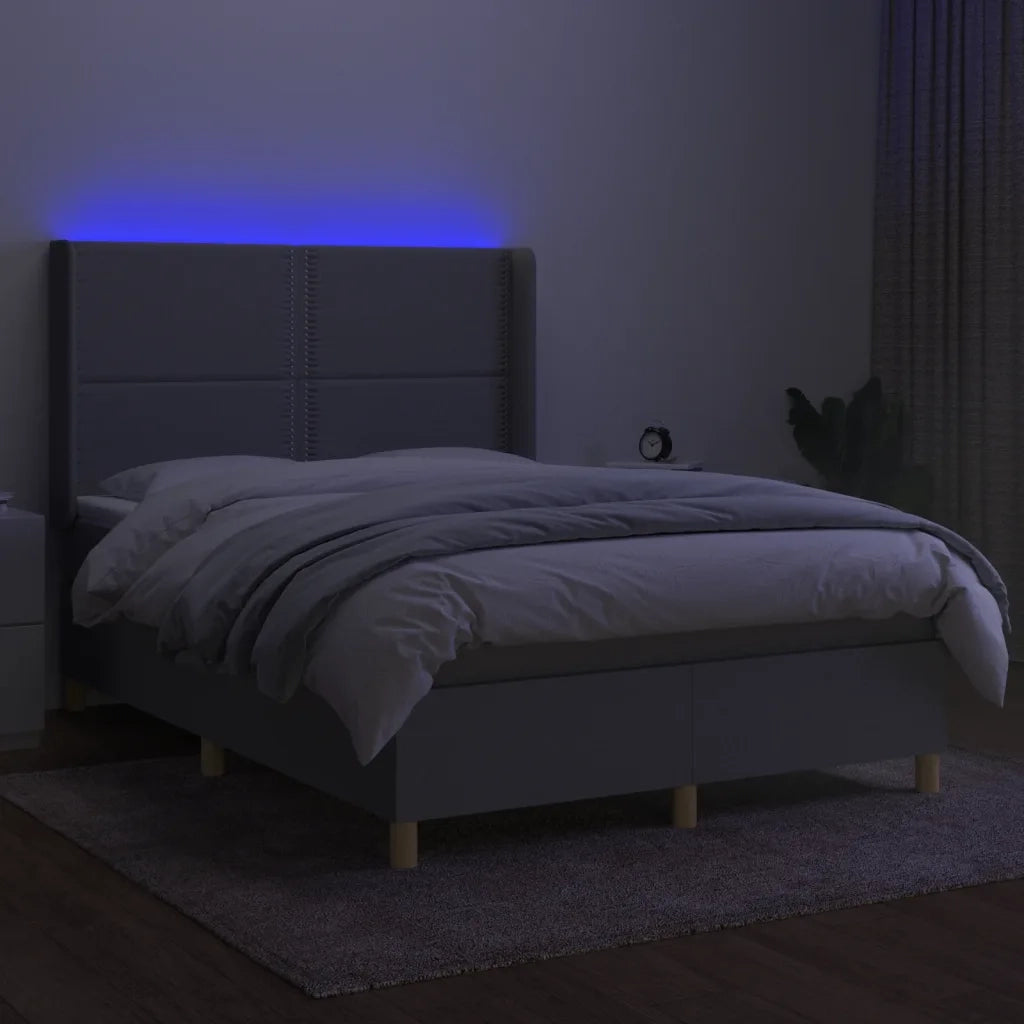 Letto a Molle Materasso e LED Grigio Chiaro 140x190 cm Tessuto 3138789