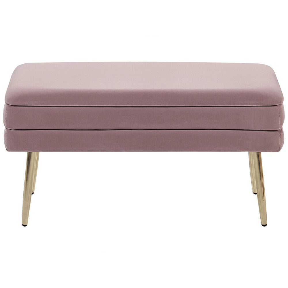 Panca portaoggetti per camera da letto Rivestimento in velluto di poliestere rosa Gambe dorate Design glam Mobili da soggiorno in tinta unita