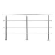 Ringhiera Balaustra Corrimano in acciaio inox spazzolato 220x106cm per interni ed esterni 3 barre trasversali