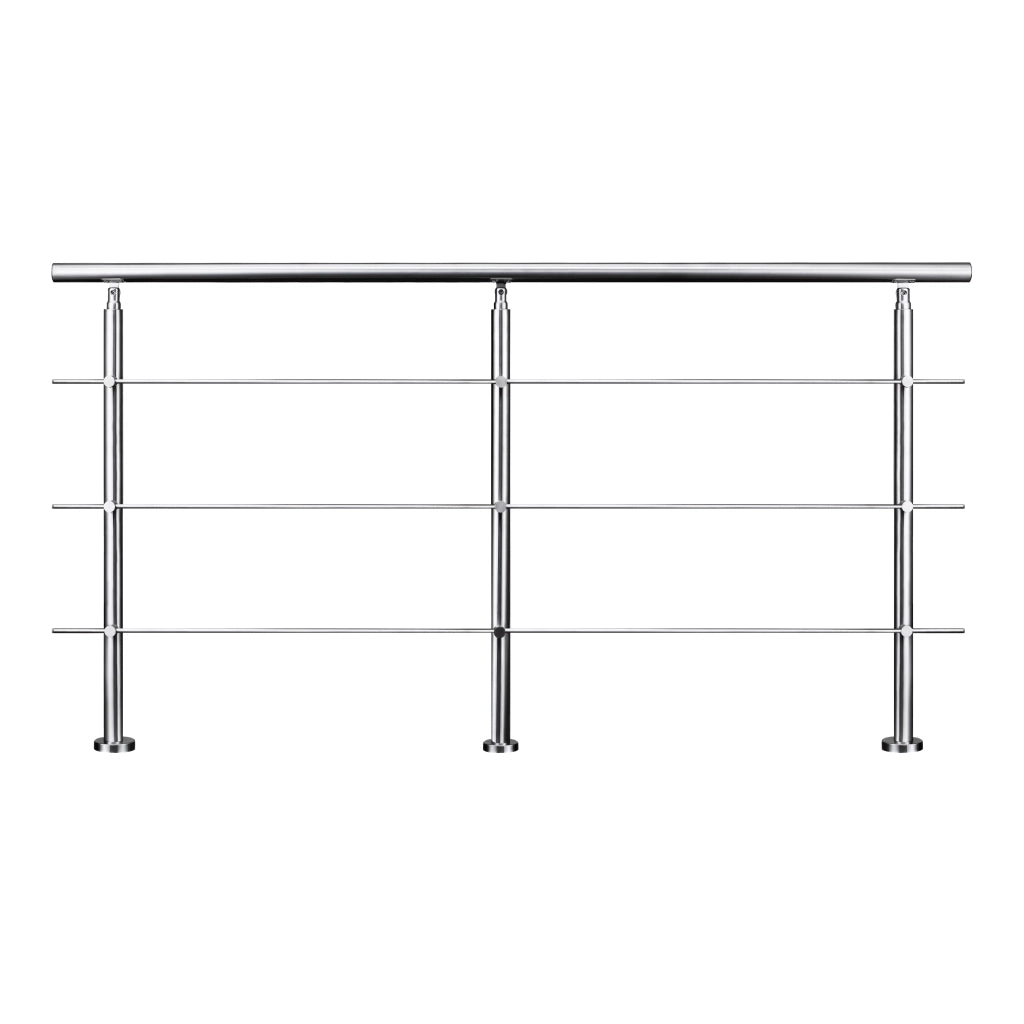 Ringhiera Balaustra Corrimano in acciaio inox spazzolato 220x106cm per interni ed esterni 3 barre trasversali