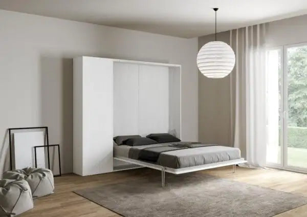 Letto matrimoniale francese a scomparsa 140 Kentaro con colonna bianco frassino