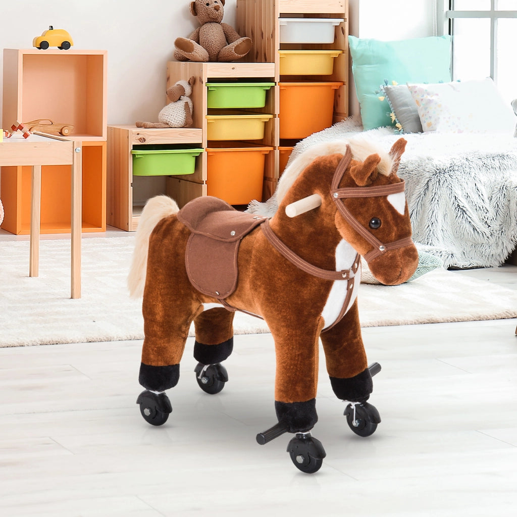 Cavallo a dondolo con ruote - Xylo - Legno, suoni, pedali, 55x23x60 cm, marrone