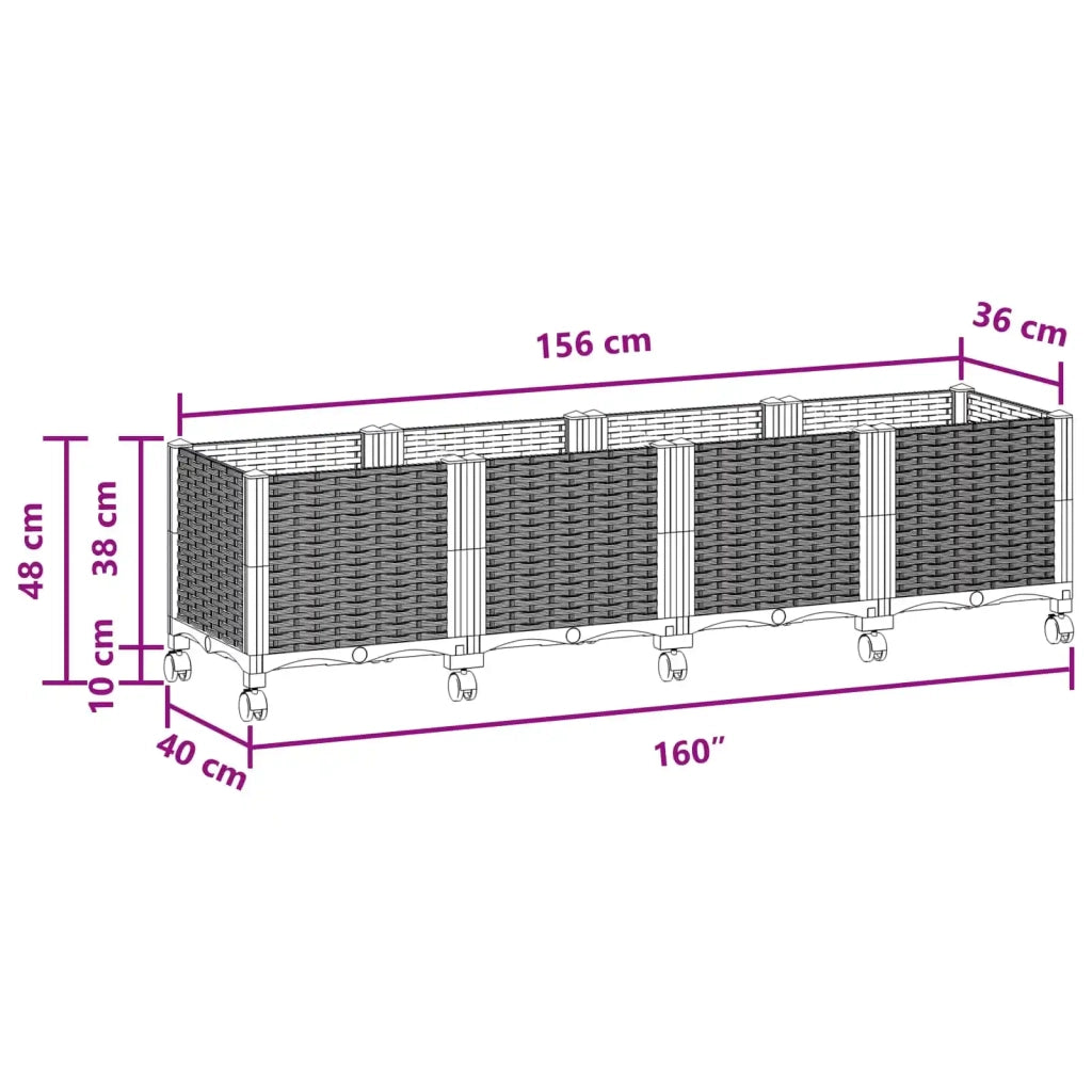 Vaso da Giardino con Ruote Marrone 160 x 40 x 44 cm PP 3423133