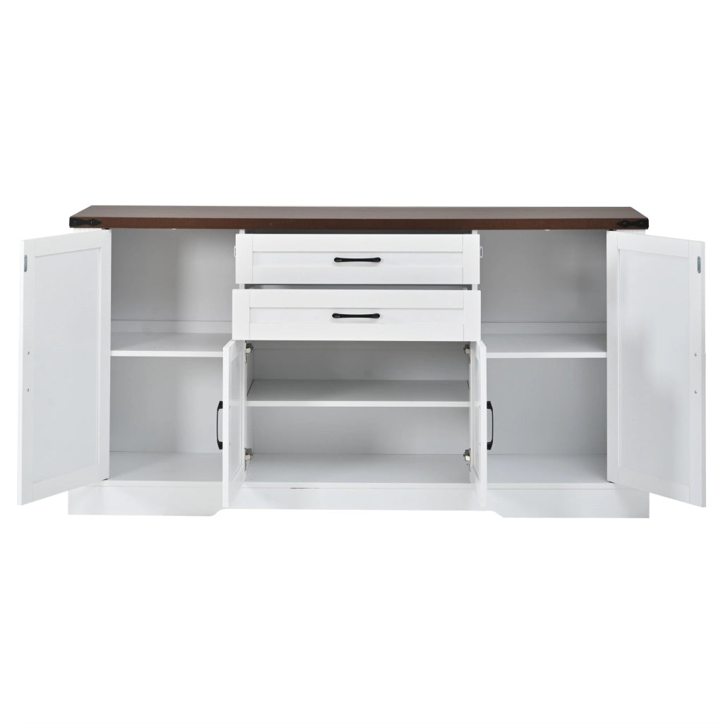 Credenza Sideboard bianca con piano d¡¯appoggio, 4 ante, 2 cassetti, 160x39x81,5 cm