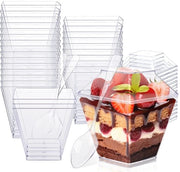 Dessertglazen 60 ml - Plastic Dessert Bekers - Herbruikbaar - Con Deksels - Con Lepels - Design Transparante - 30 Stuks - Dessertbekers
