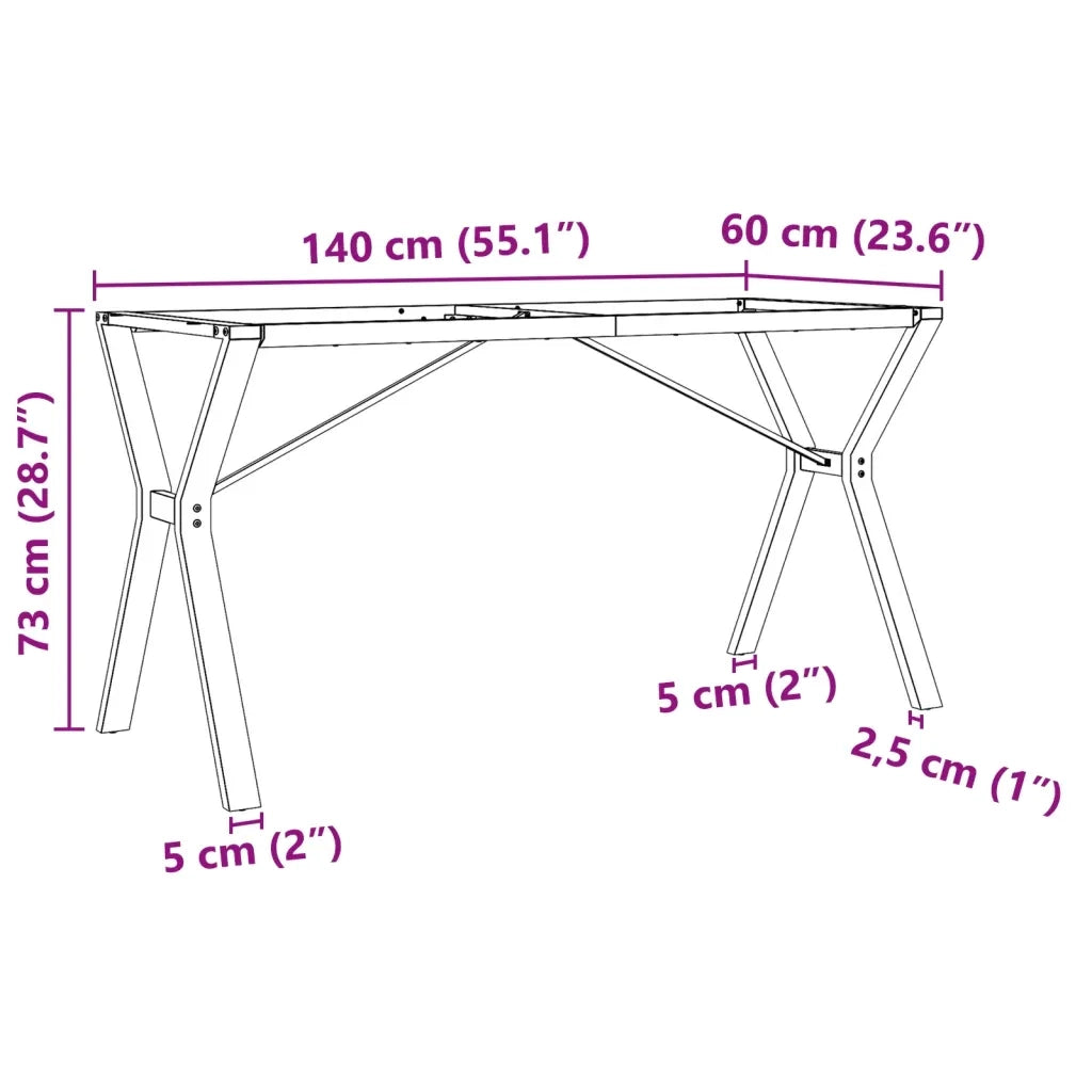 Telaio Gambe a Y per Tavolo da Pranzo 140x60x73 cm in Acciaio