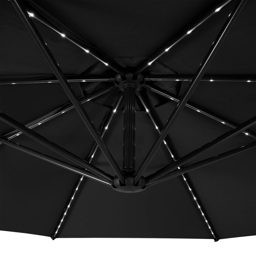 Ombrellone LED Decentrato 3m Nero Banana con Base Quadrata