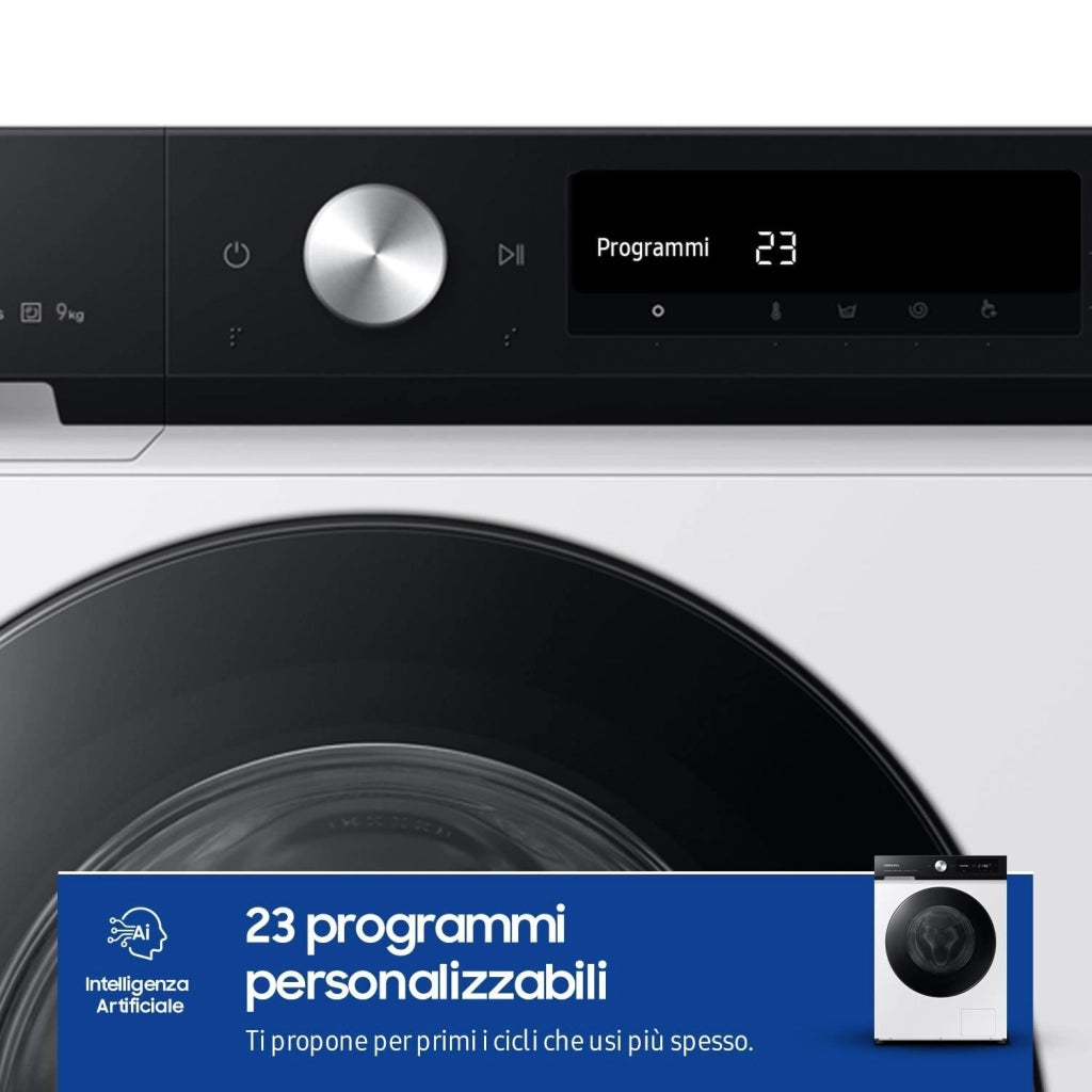 SAMSUNG BeSPOKE AI WW90DB7U94GEU3 Lavatrice a carica frontale 9 Kg Classe A Ecodosatore AI Lavaggio e Control Profondita' 60 bianco