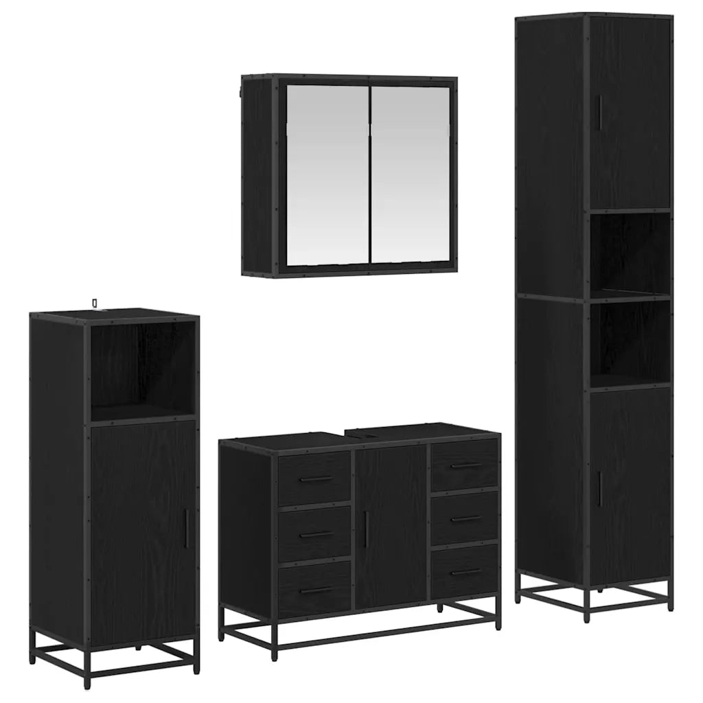 Set di mobili per il bagno 4 pcs Rovere Nero Legno multistrato 3402316