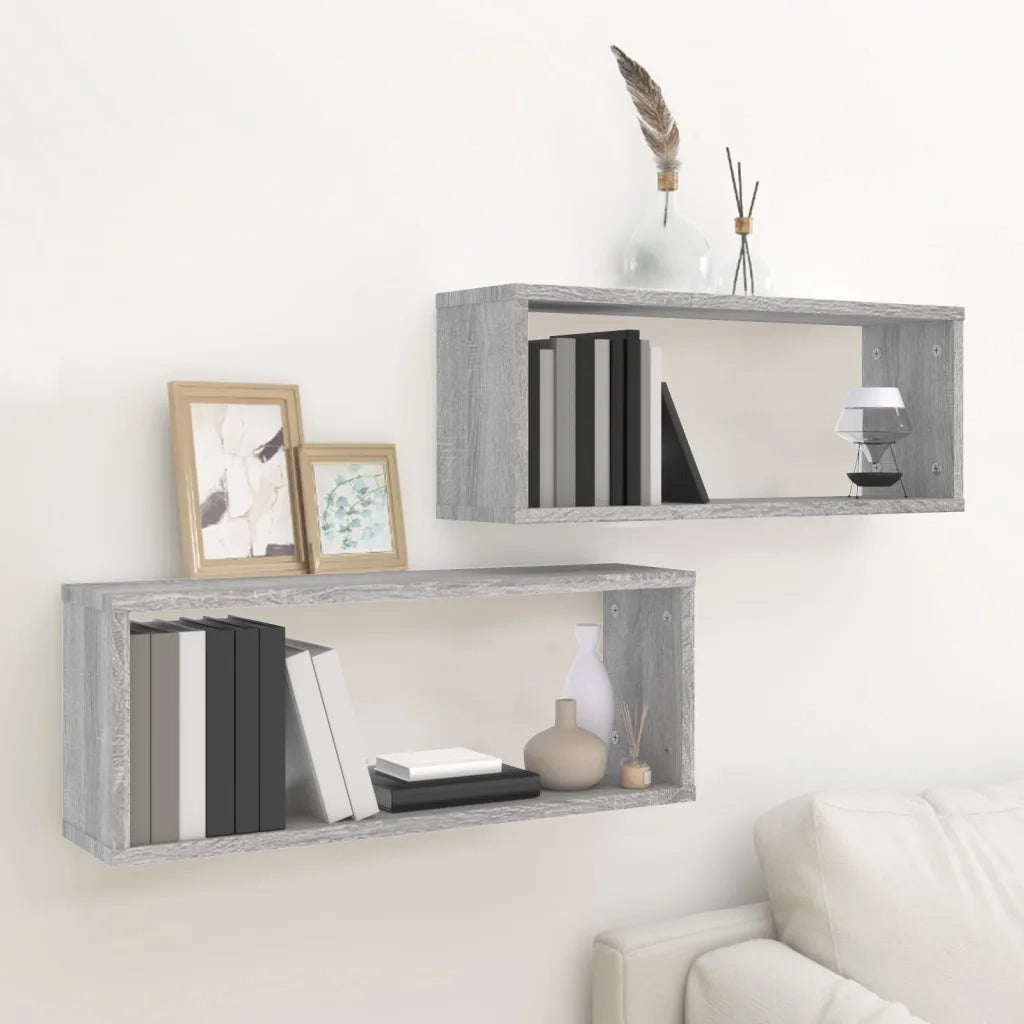Mensole Cubo Muro 2 pz Grigio Sonoma 60x15x23 cm in Multistrato 815927