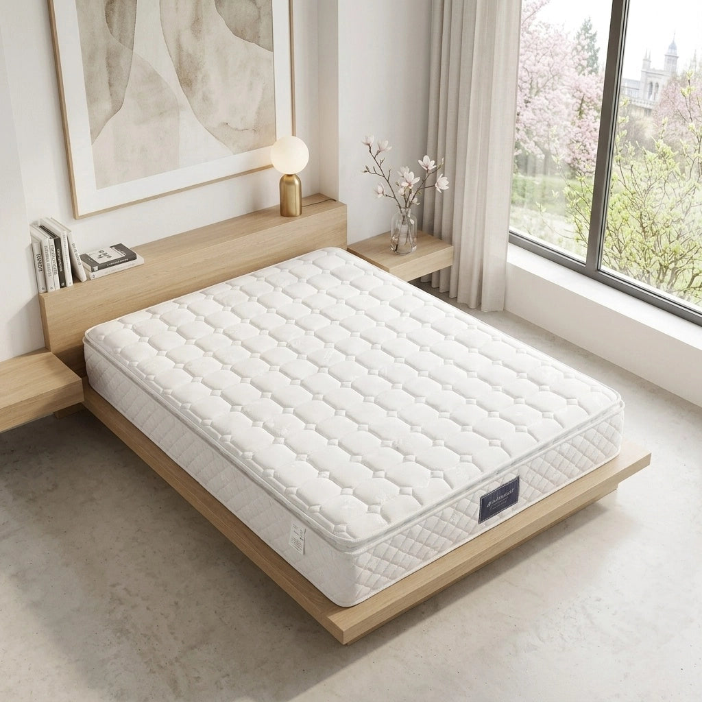 Materasso una piazza e mezza 140x200x25 cm a molle insacchettate 7 zone H2 H3 ortopedico con schiuma fredda e rivestimento in microfibra - bianco