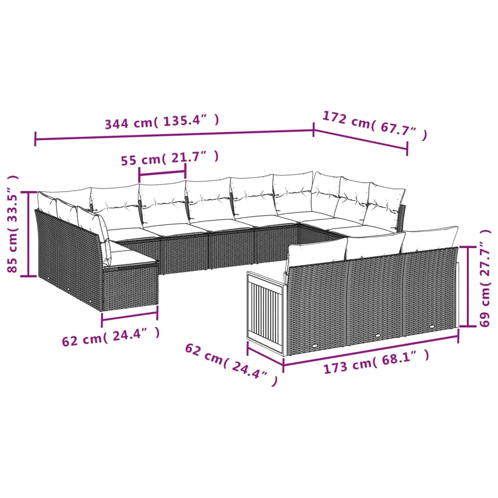 Set Divani da Giardino 13 pz con Cuscini Grigio in Polyrattan 3260541