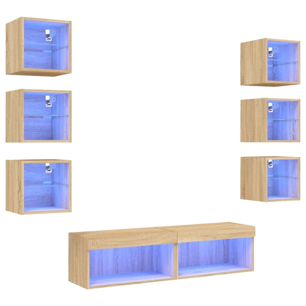 Mobile TV multimediale scaffale TV credenza mobile TV sala da pranzo soggiorno camera da letto con illuminazione a LED 8 pezzi legno ingegnerizzato rovere Sonoma marrone 02_0029482