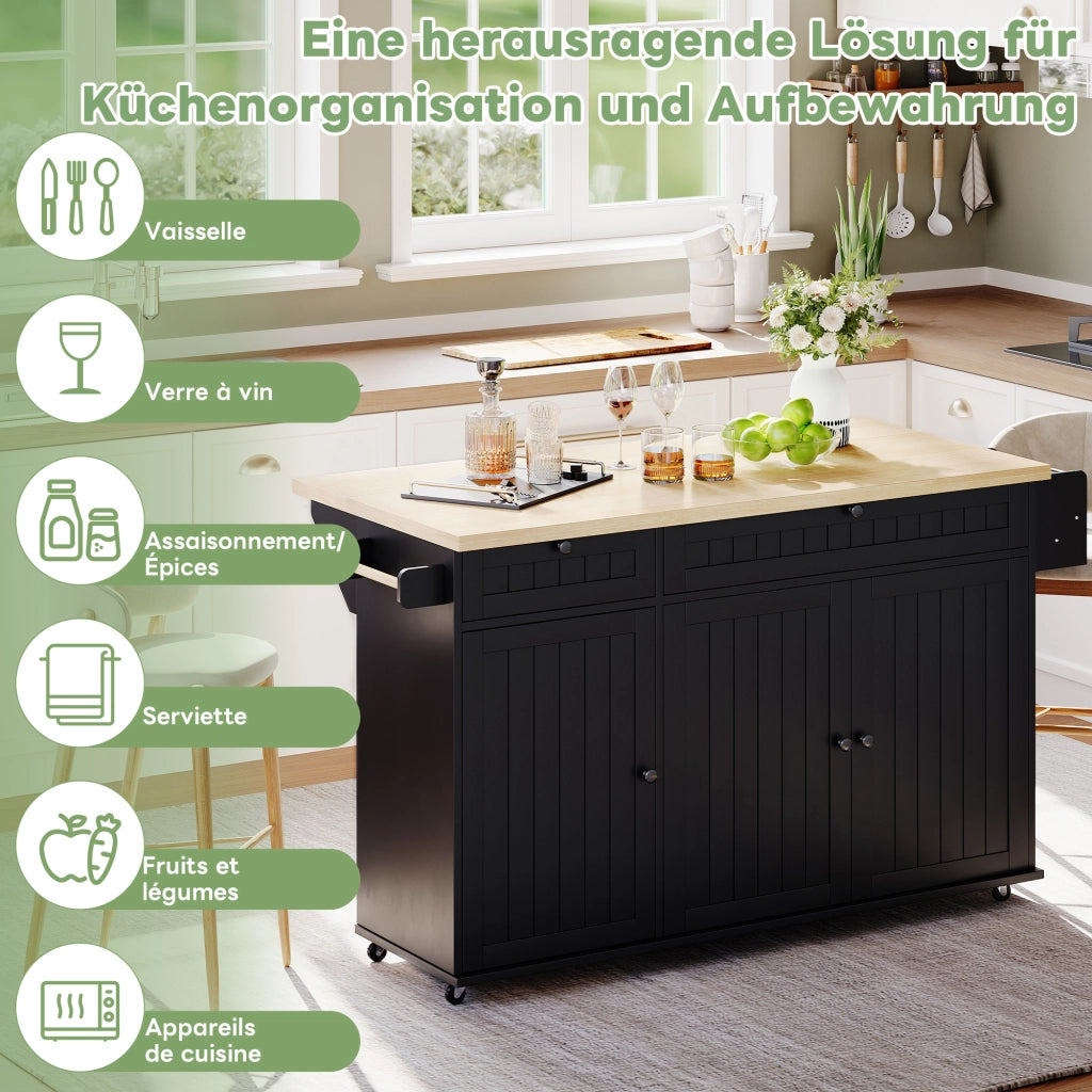 ISOLA CUCINA Pieghevole 137 x 89,5 x 45 cm MDF Naturale/Nero