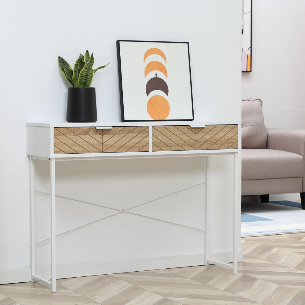 EasyComfort Consolle Moderna per Ingresso e Soggiorno con 2 Cassetti in Metallo 100x30x75cm - Bianco