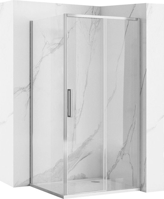Cabina doccia a scorrimento rapido angolare in acciaio inox - 130x80 cm - 130x80x195 cm