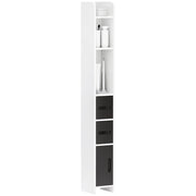 Colonna Bagno con 3 Mensole e 3 Armadietti, in Legno, 15x17x120 cm, Bianco e Nero