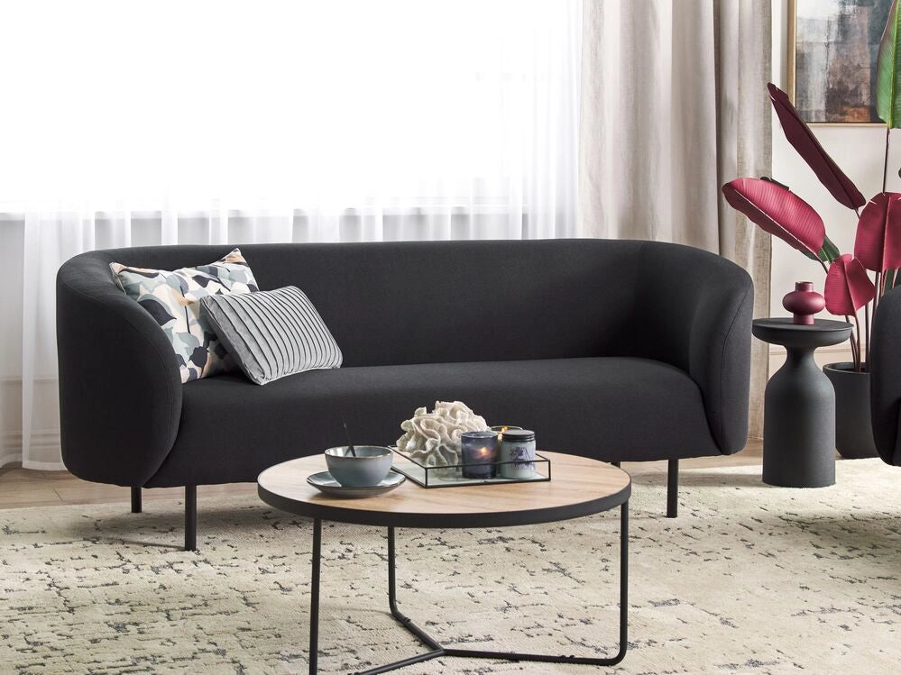 Divano 3 posti in poliestere nero con gambe nere stile glamour retrò soggiorno