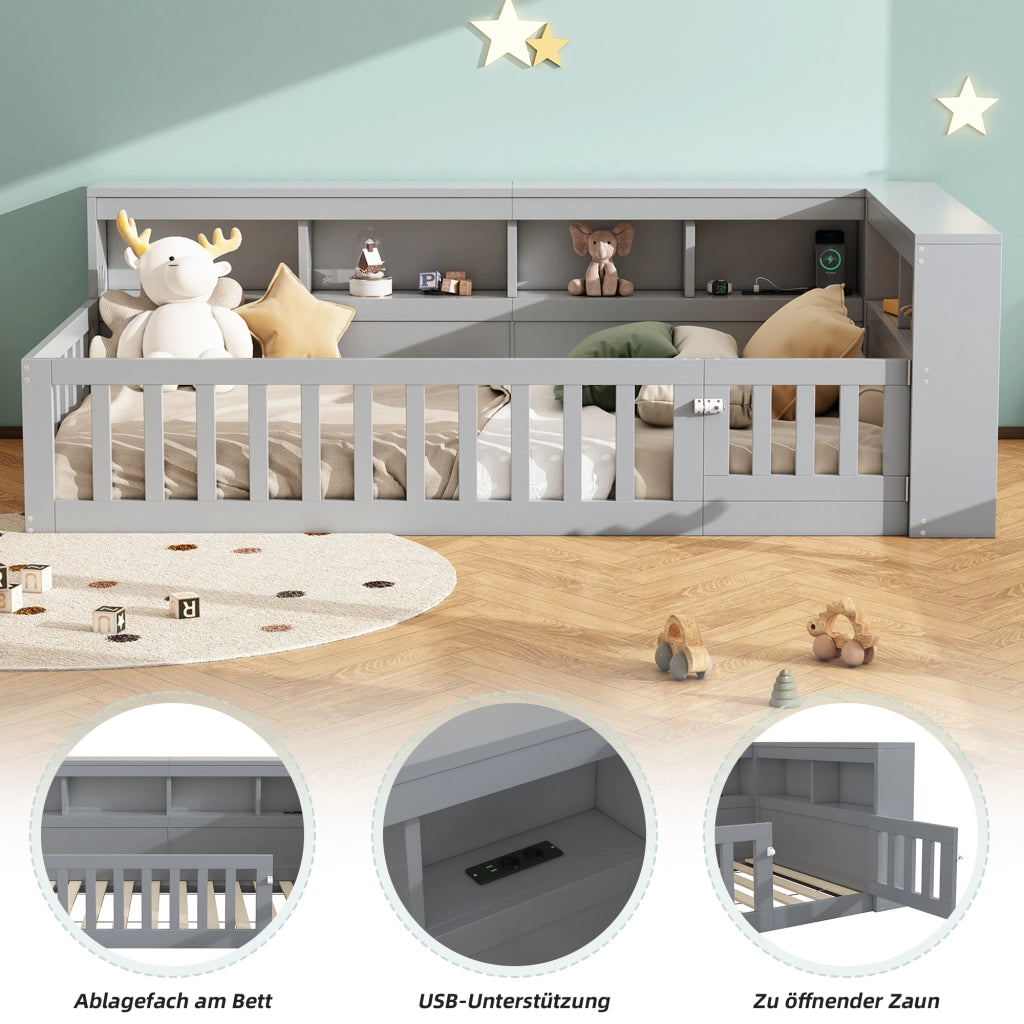 LETTO Giorno 90x200 cm Grigio in truciolare e MDF con prese USB