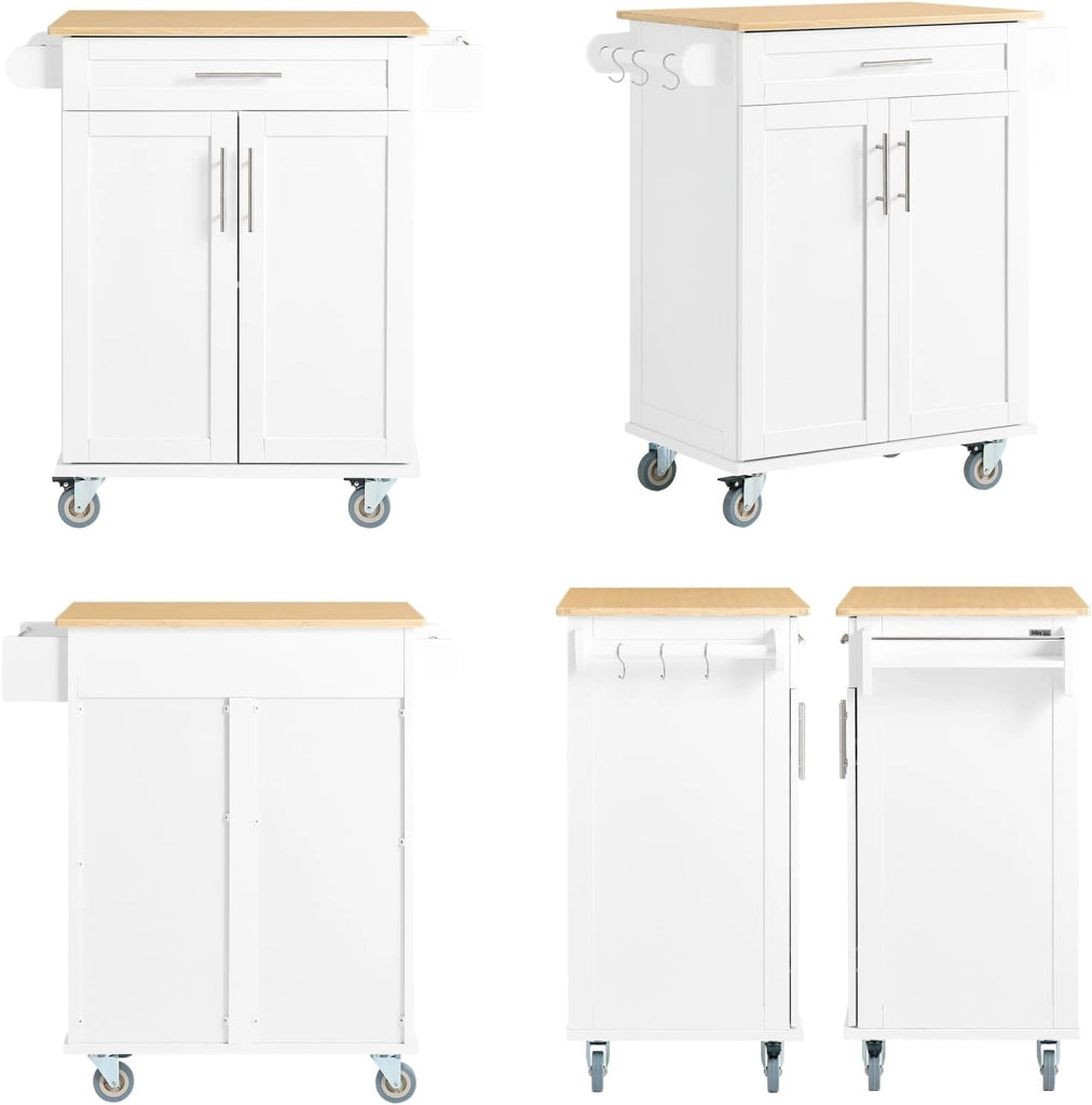 Carrello Cucina con Ruote – Mobile Cucina Salvaspazio con Piano in Bambù, Carrello Cucina con Cassetto e Armadietto, Credenza Cucina e Mobiletto Cucina per Soggiorno 84x44,5x91cm FKW13-II-WN