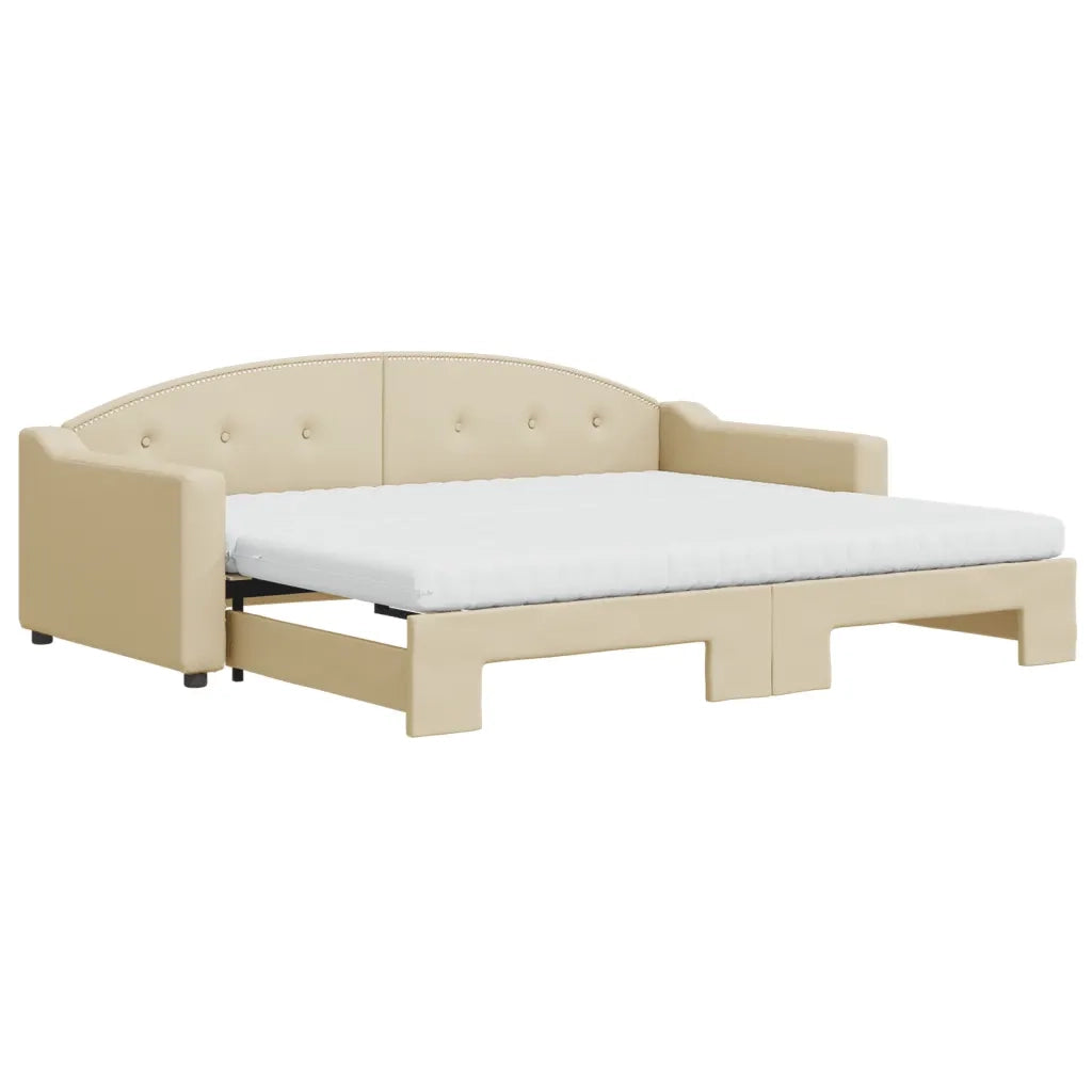 Divano Letto Estraibile con Materassi Crema 90x200 cm Tessuto 3197552