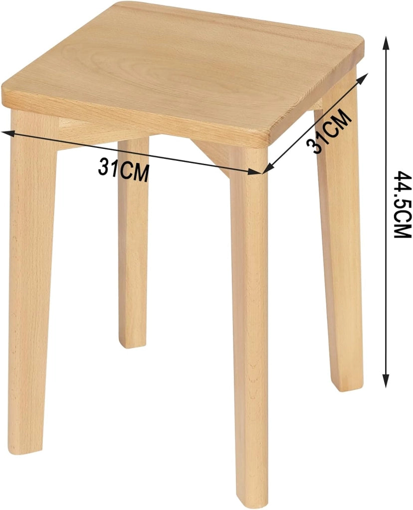 Sedie da Pranzo, Sedie in Legno Massiccio, Sgabelli Rettangolare, Sedie da Cucina, Legno Naturale, Portata Massima 120kg, 31x31x44,5cm, BH344ei-2