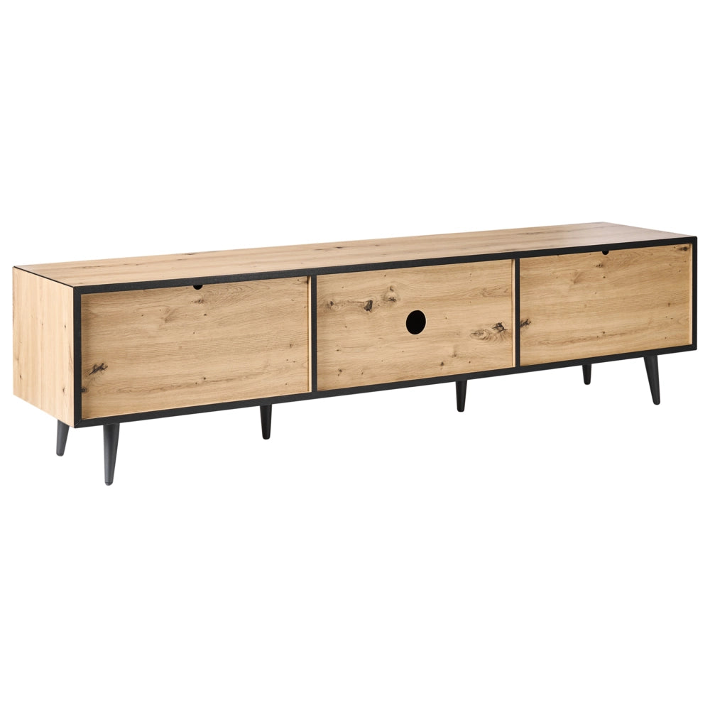 Mobile TV marrone chiaro in MDF con 2 ante e 4 cassetti gambe in metallo design moderno in stile loft per camera da letto