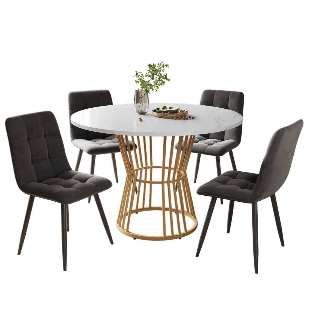 Set tavolo da pranzo rotondo 100 cm con 4 sedie in velluto