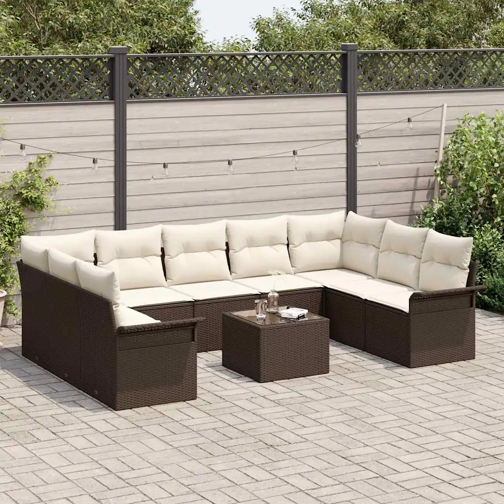 Set Divano da Giardino con cuscino 10 pcs Marrone polyrattan 3345528