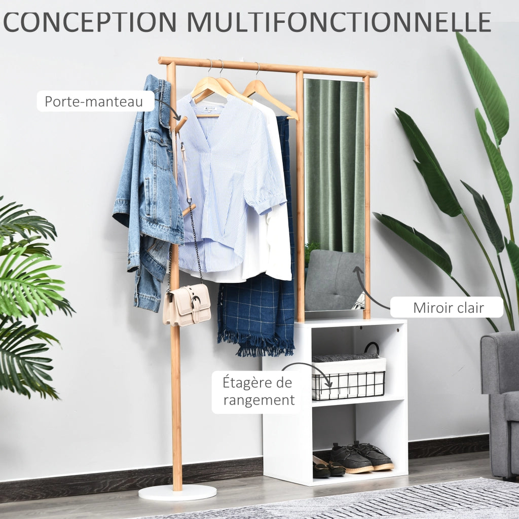 Appendiabiti con specchio e 4 ganci ¨C zephmum ¨C bianco MDF 100x34x164 cm