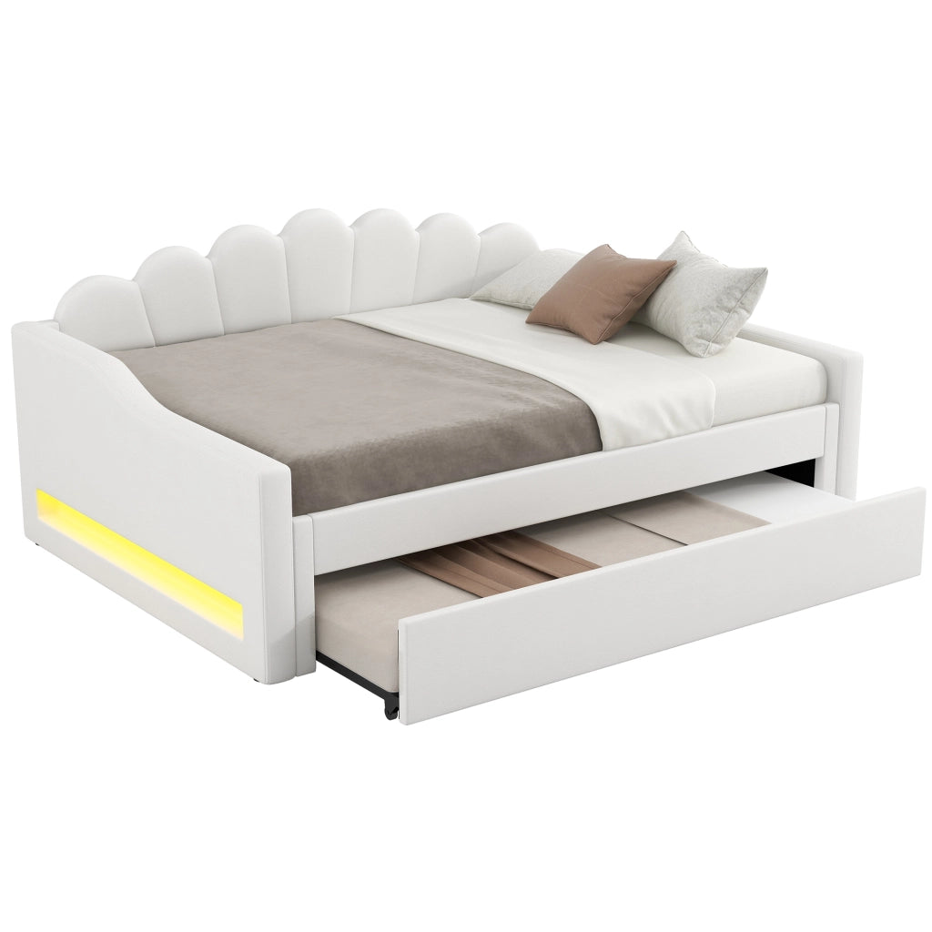 Letto da giorno 140x200 cm con letto estraibile e LED; beige