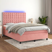 vidaXL Letto a Molle con Materasso e LED Rosa 140x200 cm in Velluto