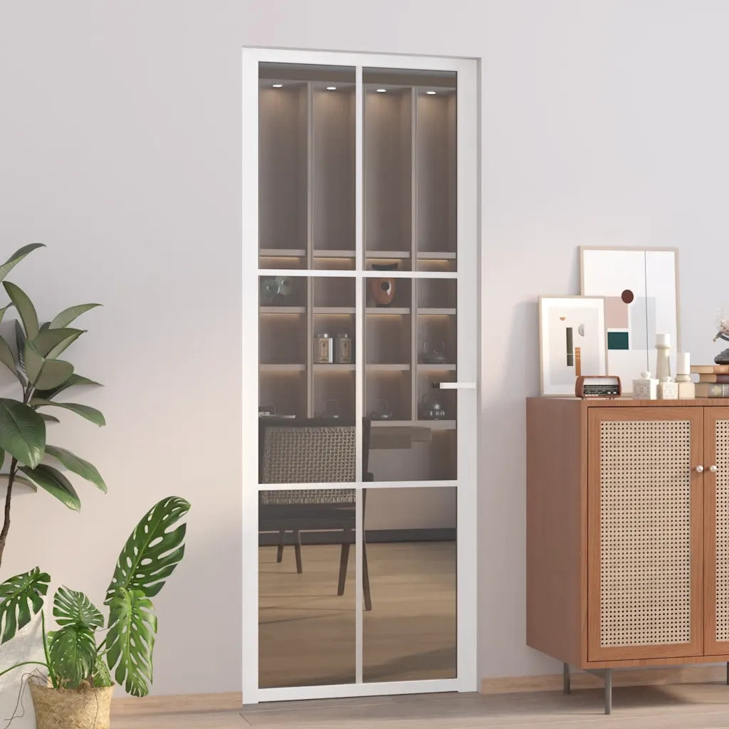 Porta Interna 76x201,5 cm Bianca in Vetro ESG e Alluminio cod mxl 58327