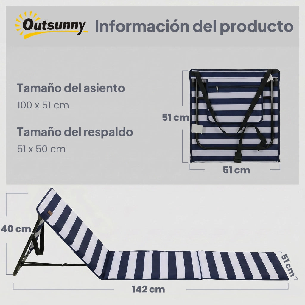 Set 2 Sdraio Pieghevoli da Spiaggia con Schienale Reclinabile e Cinghia Trasporto ¨C zephmum ¨C Bianco e Azzurro 142x51x40 cm