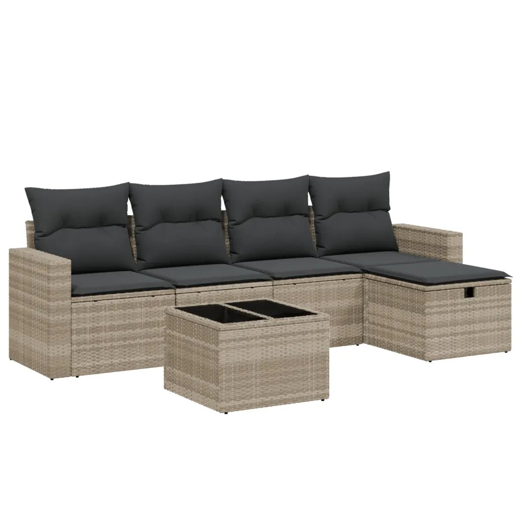 Set Divano da Giardino 6pz con Cuscini Grigio Chiaro Polyrattan 3263478