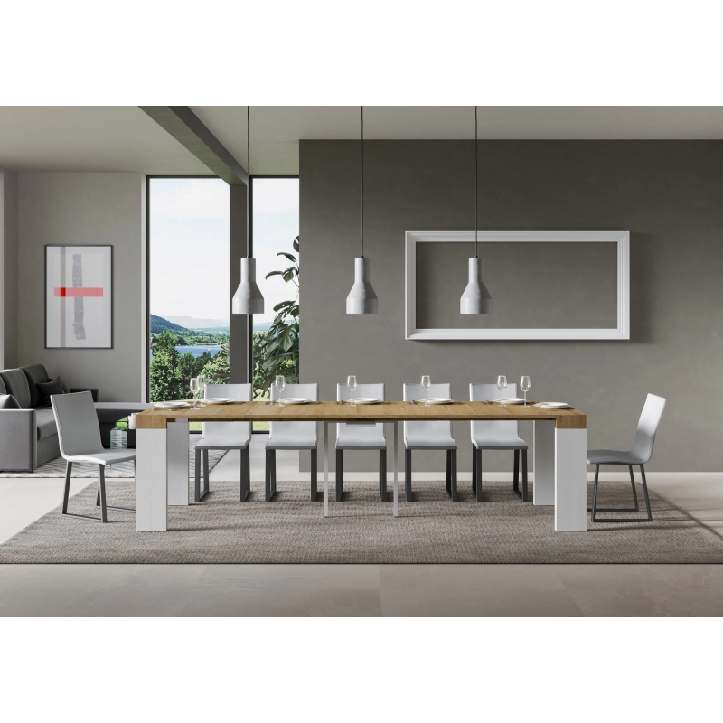 Consolle allungabile 90x40/300 cm Roxell Mix piano Bianco Frassino - Quercia Natura/Bianco Frassino