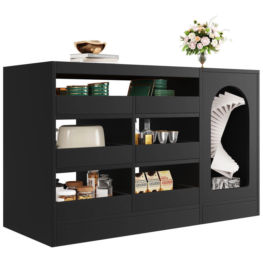 Armadio con cassetti moderno - Zephmum- Nero, luce LED, 6 cassetti