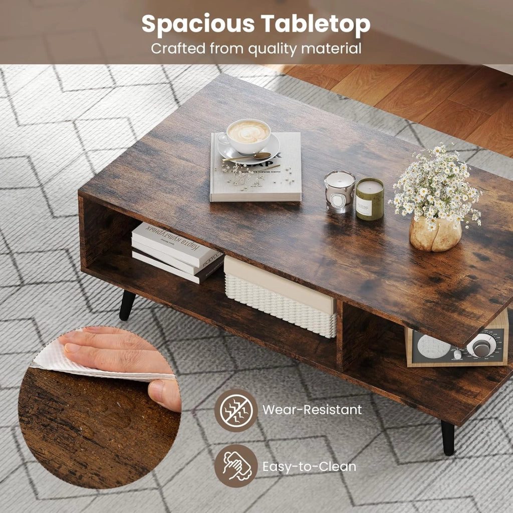 Tavolino da salotto con ripiano aperto, tavolino con gambe in metallo, tavolino da salotto in stile industriale, tavolino da salotto 80 x 45 x 30 cm (marrone rustico