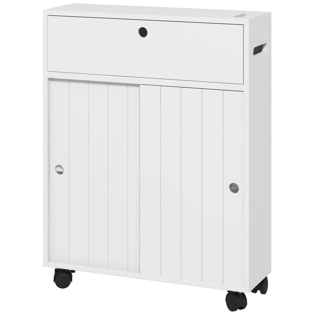 Mobiletto Bagno con Portarotoli e Ruote ¨C zephmum ¨C Bianco 52x17x67 cm