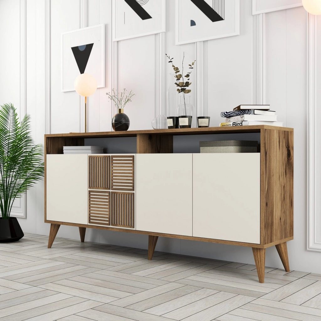 Madia Thuile, Credenza 2 Ripiani, 160x35x78h cm Bianco Crema