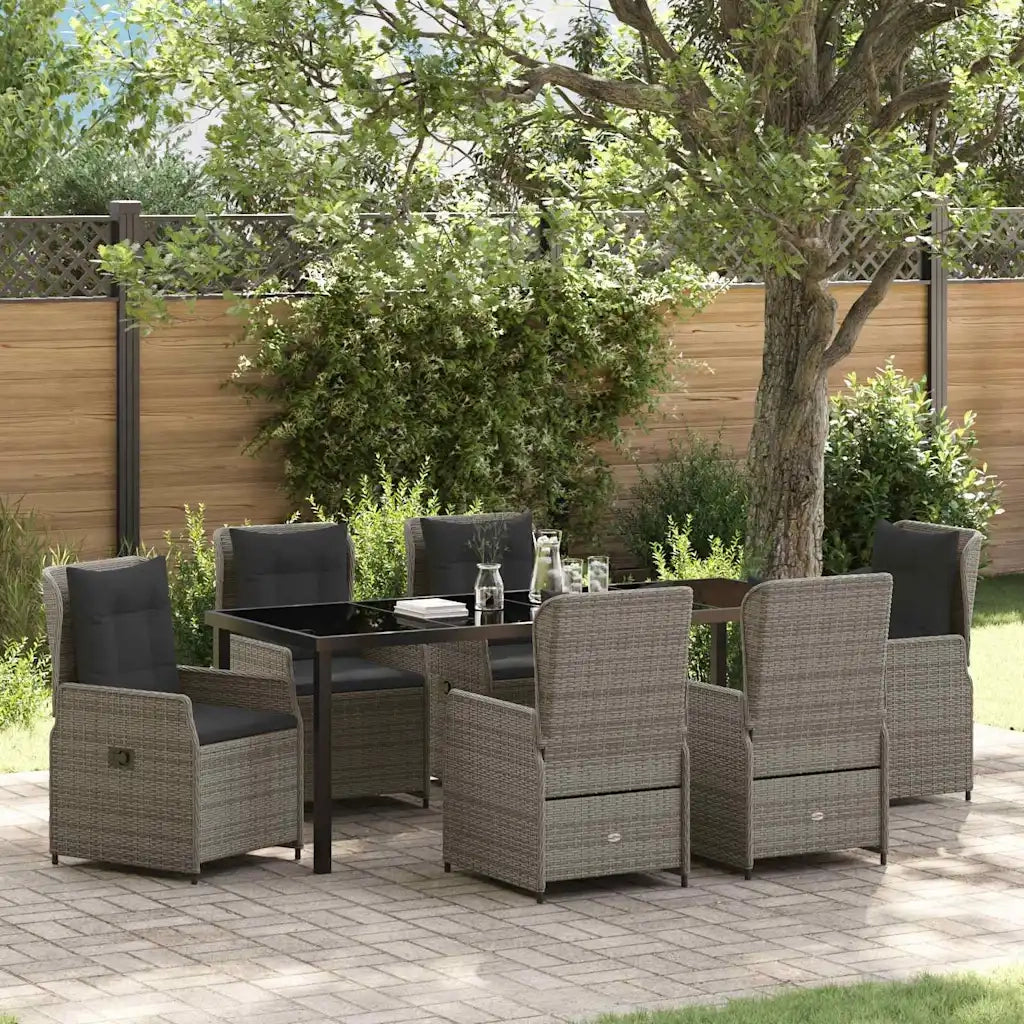 Set da Pranzo per Giardino 7 pcs Grigio polyrattan