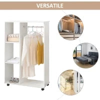 E Armadio Guardaroba con Ruote in Legno, bianco, 80x40x128cm