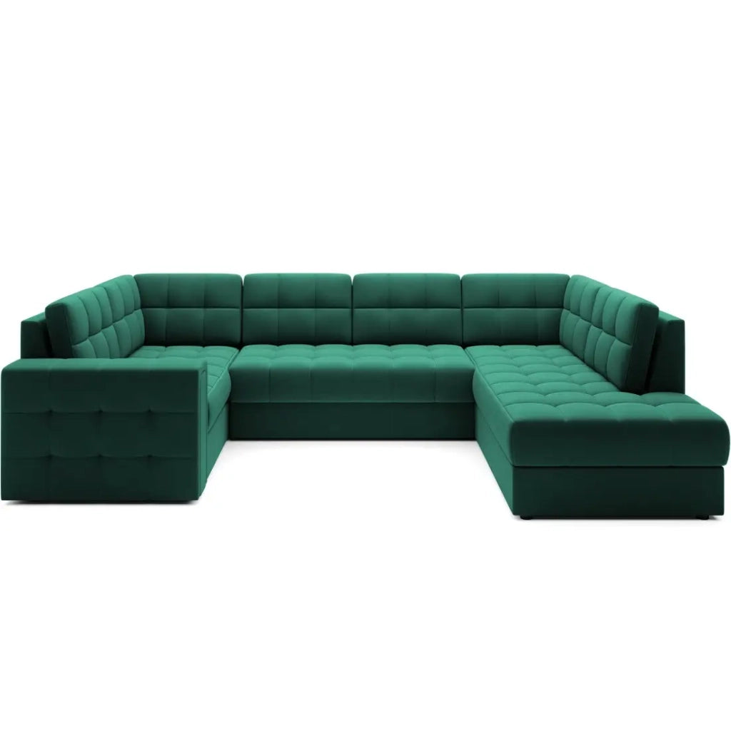 Divano ad angolo convertibile MONTEZA verde 299 cm con contenitore e letto