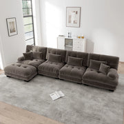 Divano modulare 4 posti con ottomane mobili 406x145x81 cm in ciniglia marrone