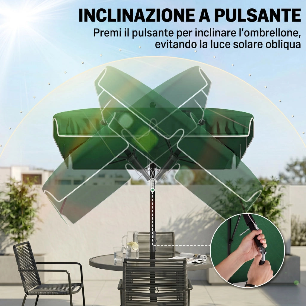 Ombrellone da Giardino Rettangolare ¨C Zephmum ¨C Verde e Nero 2x1.3m