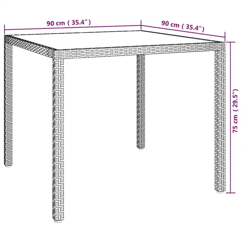Tavolo Giardino 90x90x75 cm Vetro Temperato e Polyrattan Bianco 316702