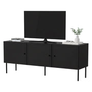 Mobile porta TV Sarzana, Madia da salotto con tre ante battenti, Rialzato da terra, 151x40 h60 cm, Nero