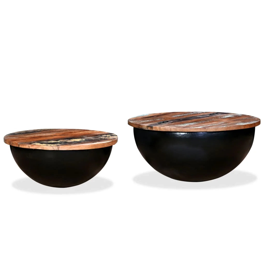 Set di 2 tavolini da caffè legno massello di recupero forma a ciotola nero 02_0042122