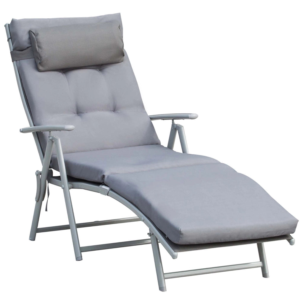 Chaise Longue Pieghevole con Materasso ¨C zephmum ¨C Grigio Polyester Textilene